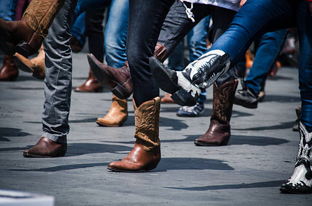 line dancing photo just of the boots in an urban setting.
